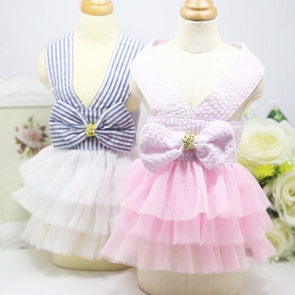 Dog dress shirt bow tutu pink cute medium small dogs clothing - Picture 3 of 11